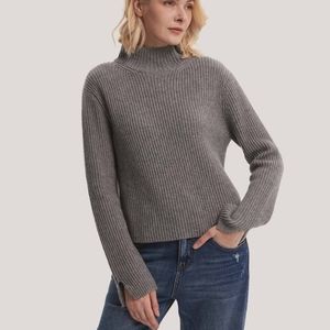New Rib Wool-Cashmere Mock Neck Sweater (Smoke/Light Grey) - Gentle Herd